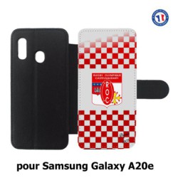 Etui cuir pour Samsung Galaxy A20e Club Rugby Castelnaudary fond quadrillé rouge blanc