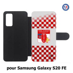 Etui cuir pour Samsung S20 FE Club Rugby Castelnaudary fond quadrillé rouge blanc