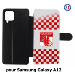 Etui cuir pour Samsung Galaxy A12 Club Rugby Castelnaudary fond quadrillé rouge blanc