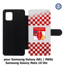 Etui cuir pour Samsung Galaxy A81 Club Rugby Castelnaudary fond quadrillé rouge blanc