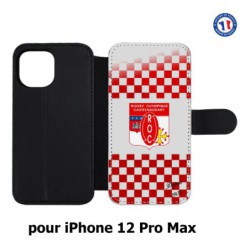 Etui cuir pour Iphone 12 PRO MAX Club Rugby Castelnaudary fond quadrillé rouge blanc