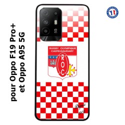 Coque pour Oppo A95 5G Club Rugby Castelnaudary fond quadrillé rouge blanc