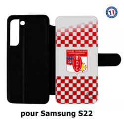 Etui cuir pour Samsung Galaxy S22 Club Rugby Castelnaudary fond quadrillé rouge blanc