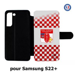 Etui cuir pour Samsung Galaxy S22 Plus Club Rugby Castelnaudary fond quadrillé rouge blanc