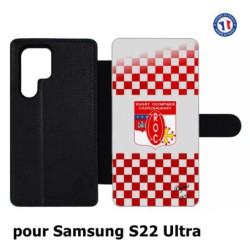 Etui cuir pour Samsung Galaxy S22 Ultra Club Rugby Castelnaudary fond quadrillé rouge blanc