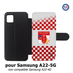 Etui cuir pour Samsung Galaxy A22 - 5G Club Rugby Castelnaudary fond quadrillé rouge blanc