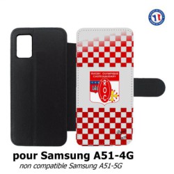 Etui cuir pour Samsung Galaxy A51 - 4G Club Rugby Castelnaudary fond quadrillé rouge blanc