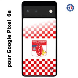 Coque pour Google Pixel 6a Club Rugby Castelnaudary fond quadrillé rouge blanc