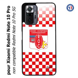 Coque pour Xiaomi Redmi Note 10 PRO Club Rugby Castelnaudary fond quadrillé rouge blanc