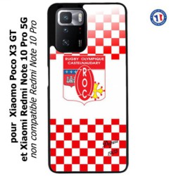 Coque pour Xiaomi Redmi Note 10 PRO 5G Club Rugby Castelnaudary fond quadrillé rouge blanc