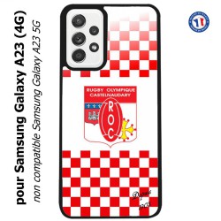 Coque pour Samsung Galaxy A23 (4G) Club Rugby Castelnaudary fond quadrillé rouge blanc