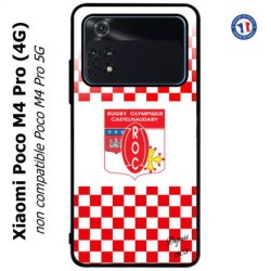 Coque pour Xiaomi Poco M4 Pro (4G) Club Rugby Castelnaudary fond quadrillé rouge blanc