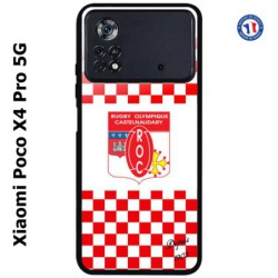 Coque pour Xiaomi Poco X4 Pro 5G Club Rugby Castelnaudary fond quadrillé rouge blanc