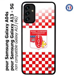 Coque pour Samsung Galaxy A13 - 5G et A04s Club Rugby Castelnaudary fond quadrillé rouge blanc