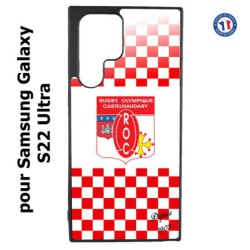 Coque pour Samsung Galaxy S23 Ultra - Club Rugby Castelnaudary fond quadrillé rouge blanc