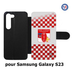 Etui cuir pour Samsung Galaxy S23 Club Rugby Castelnaudary fond quadrillé rouge blanc