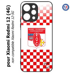Coque pour Xiaomi Redmi 12 (4G) - Club Rugby Castelnaudary fond quadrillé rouge blanc