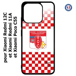 Coque pour Xiaomi Redmi 12C / Poco C55 - Club Rugby Castelnaudary fond quadrillé rouge blanc