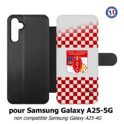 Etui cuir pour Samsung A25 5G - Club Rugby Castelnaudary fond quadrillé rouge blanc