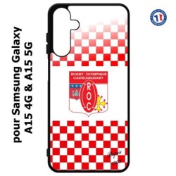 Coque pour Samsung Galaxy A15-4G & A15-5G - Club Rugby Castelnaudary fond quadrillé rouge blanc