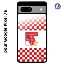 Coque pour Google Pixel 7a Club Rugby Castelnaudary fond quadrillé rouge blanc