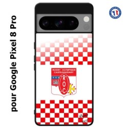 Coque pour Google Pixel 8 Pro Club Rugby Castelnaudary fond quadrillé rouge blanc