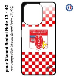 Coque pour Xiaomi Redmi Note 13-4G Club Rugby Castelnaudary fond quadrillé rouge blanc