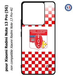 Coque pour Xiaomi Redmi Note 13 Pro (5G) Club Rugby Castelnaudary fond quadrillé rouge blanc