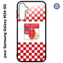 Coque pour Samsung Galaxy M34 5G Club Rugby Castelnaudary fond quadrillé rouge blanc